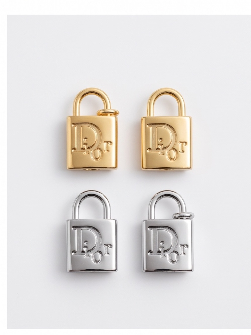 Set of 4 Padlock Charm Duo Set in Gold and Silver